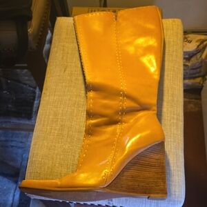 Yellow Wedge Heel Boots